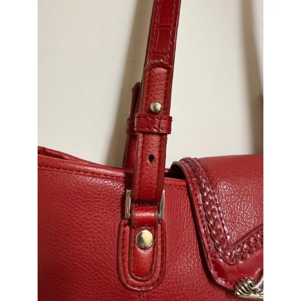 Coldwater Creek‎ Red Leather Shoulder Bag Heart Silver Tote Purse Multi Pocket